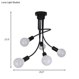 Minimalist Black Curved Arm Semi Flush Mount Light 3/5 Bulbs Iron Ceiling Lamp