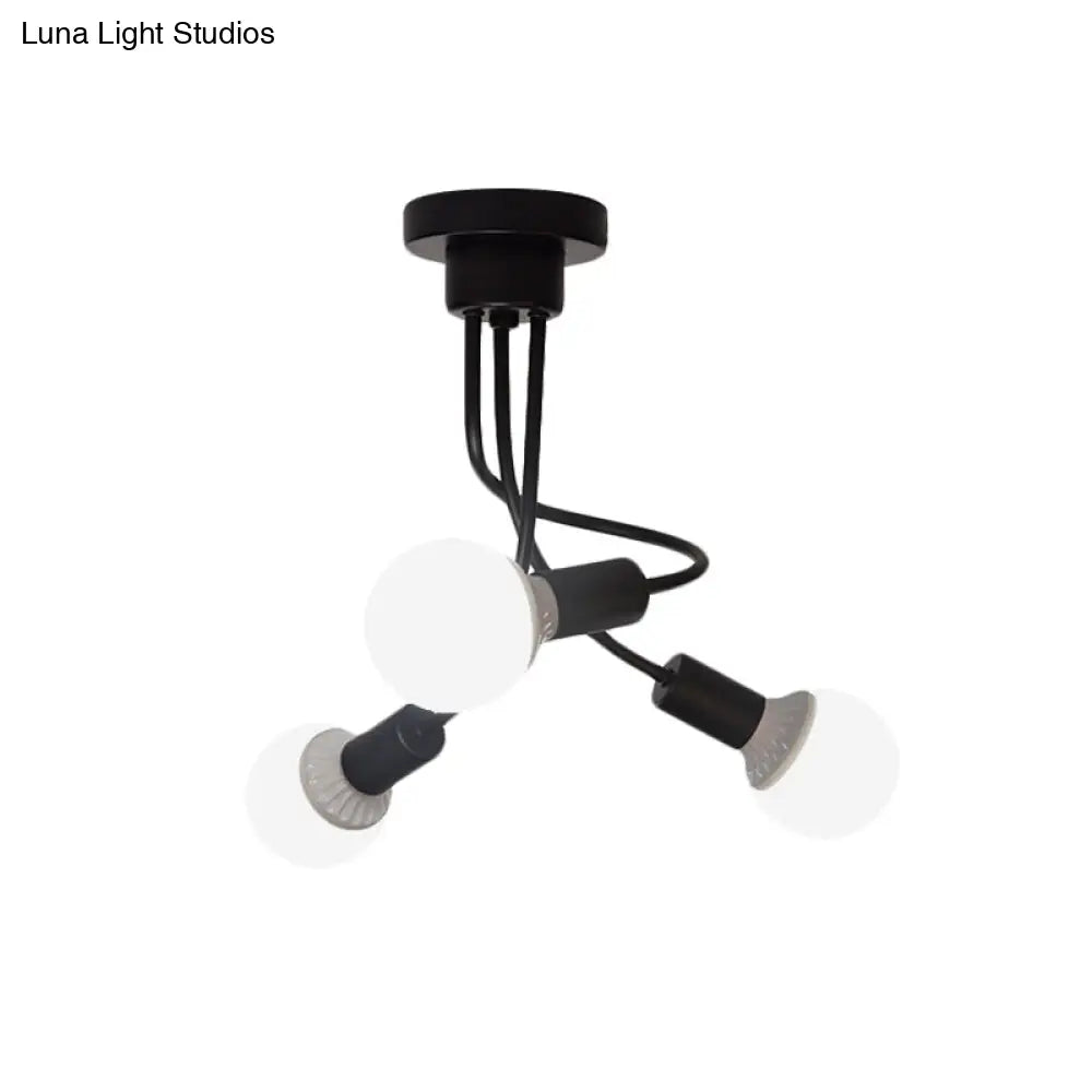 Minimalist Black Curved Arm Semi Flush Mount Light 3/5 Bulbs Iron Ceiling Lamp