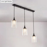 Minimalist Black Cylinder Pendant Light With 3 Clear Glass Shades And Linear/Round Canopy