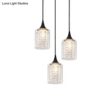 Minimalist Black Cylinder Pendant Light With 3 Clear Glass Shades And Linear/Round Canopy