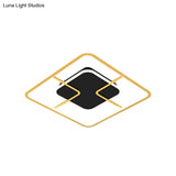 Minimalist Black & Gold Led Ceiling Light With Metal Square Frame 16/19.5 Width