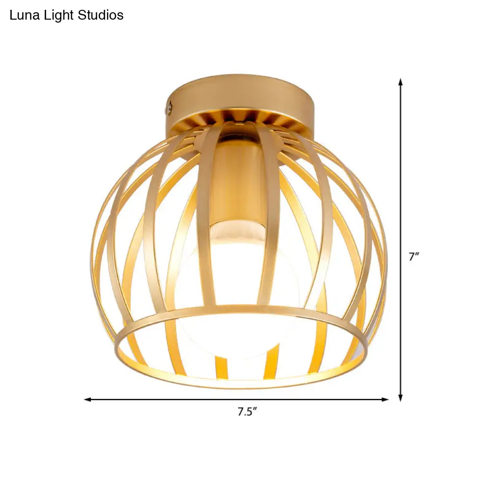 Minimalist Black/Gold Metal Cage Flushmount Light For Corridor Ceiling Mounted
