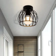 Minimalist Black/Gold Metal Cage Flushmount Light For Corridor Ceiling Mounted Black