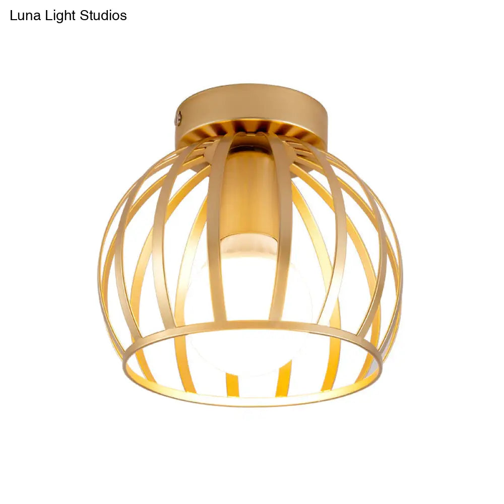 Minimalist Black/Gold Metal Cage Flushmount Light For Corridor Ceiling Mounted
