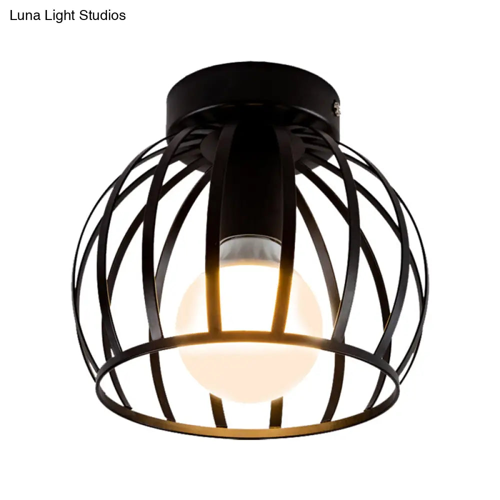 Minimalist Black/Gold Metal Cage Flushmount Light For Corridor Ceiling Mounted