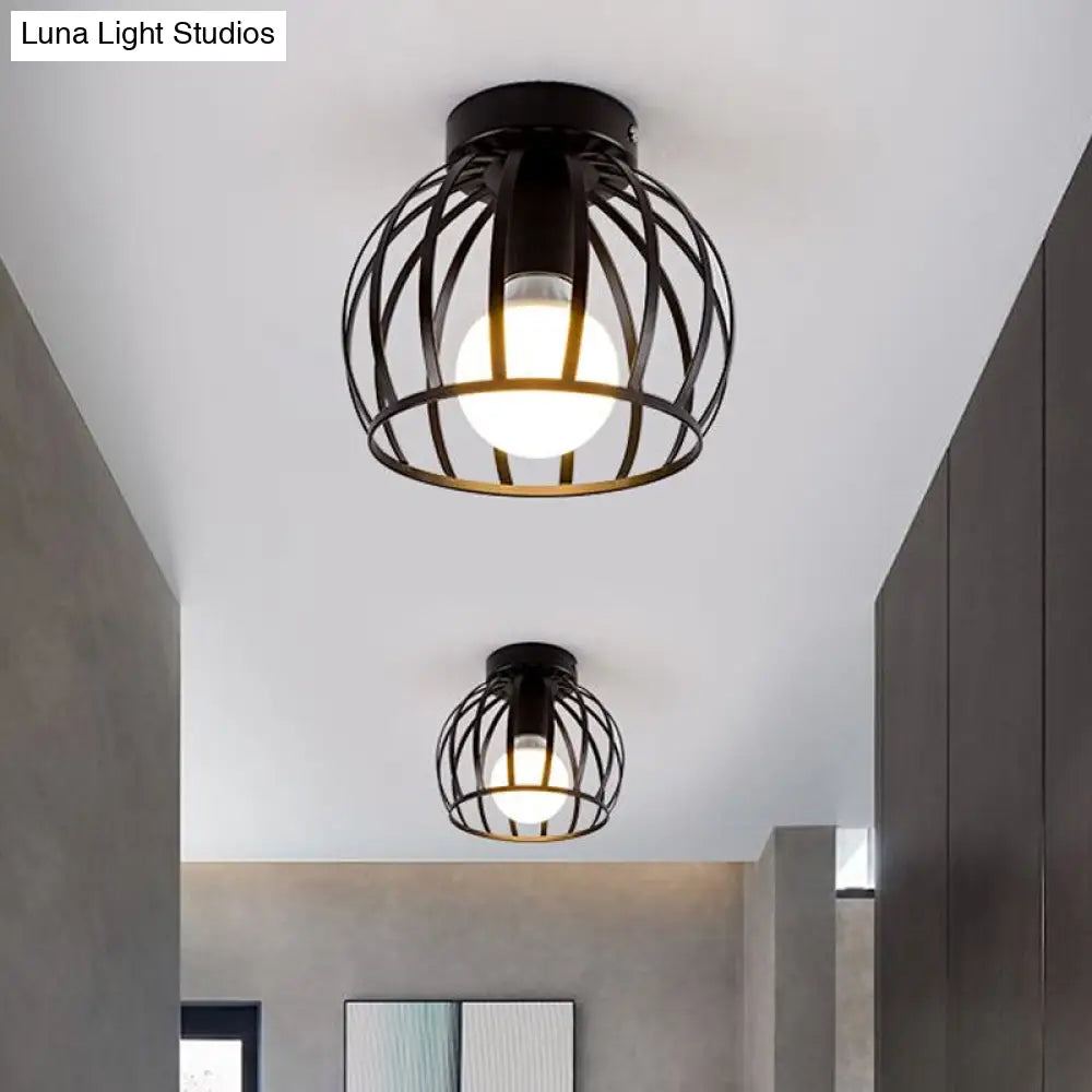 Minimalist Black/Gold Metal Cage Flushmount Light For Corridor Ceiling Mounted