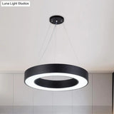 Minimalist Black Hoop Pendant Light With Led Acrylic Suspension - Available In 3 Sizes