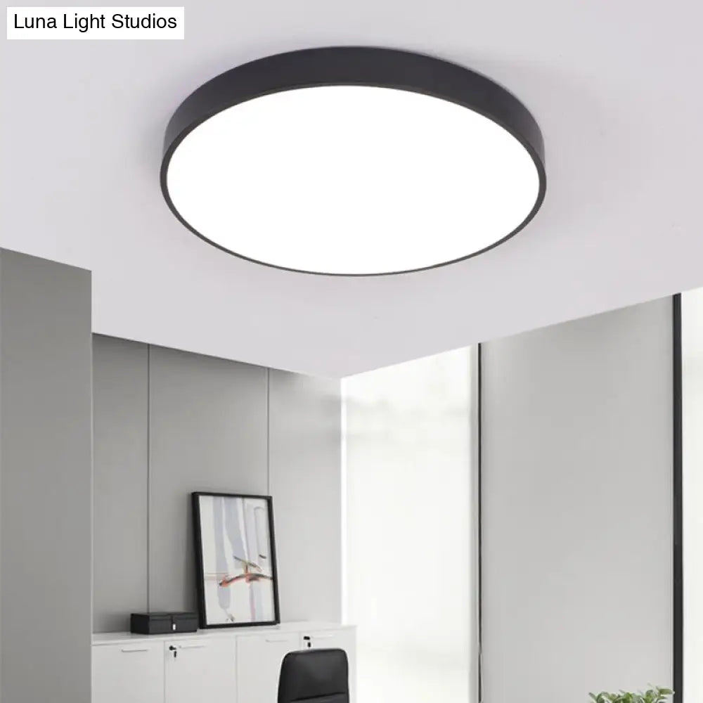 Minimalist Black Led Ceiling Lamp For Meeting Rooms With Acrylic Shade / 16 White
