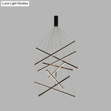 Minimalist Black Led Chandelier: Stylish Metal Suspension Lamp For Lobby