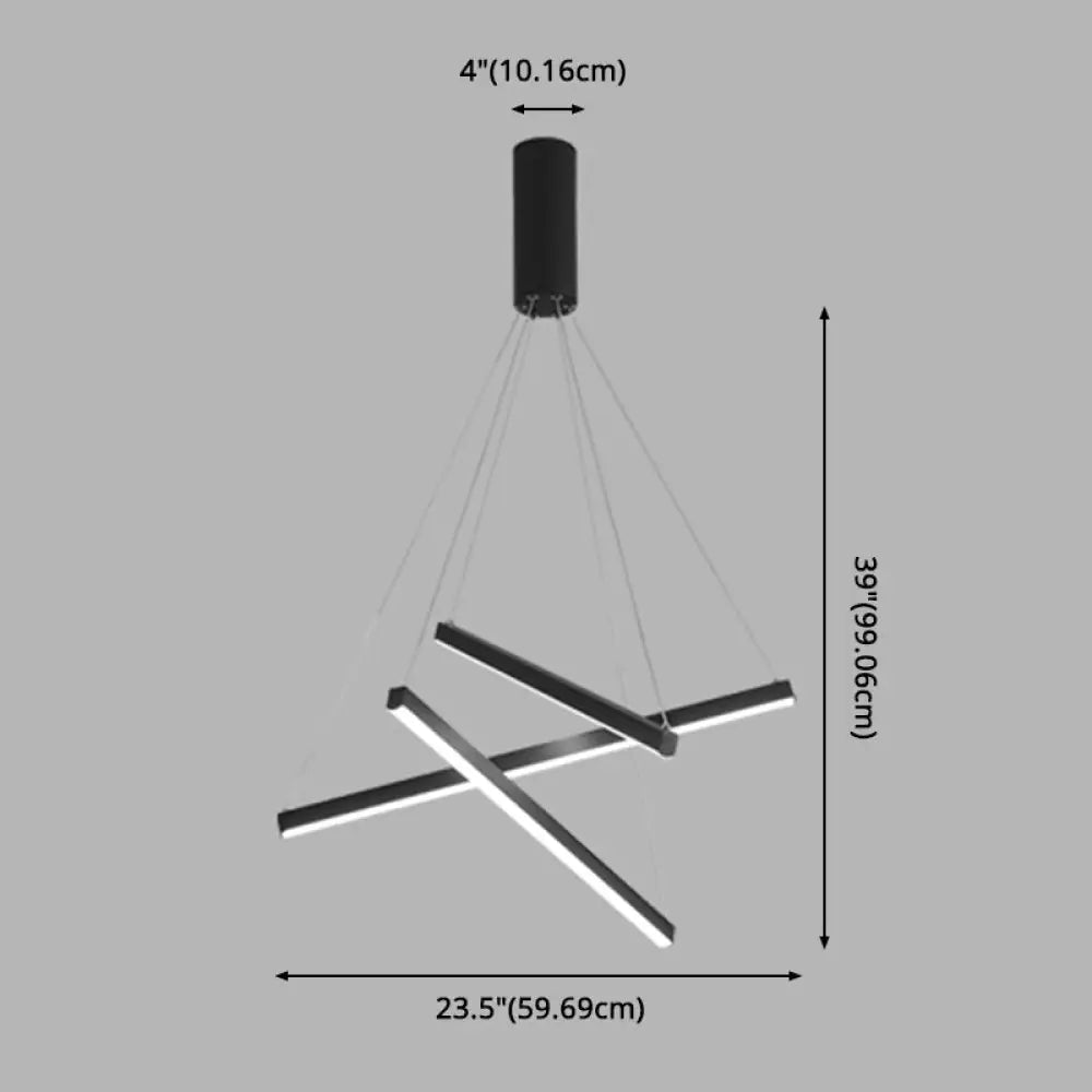 Minimalist Black Led Chandelier: Stylish Metal Suspension Lamp For Lobby