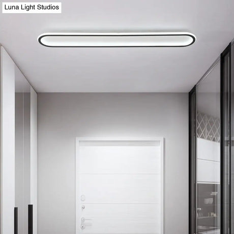 Minimalist Black Led Flush Mount Ceiling Light For Corridor With Acrylic Oblong Shape