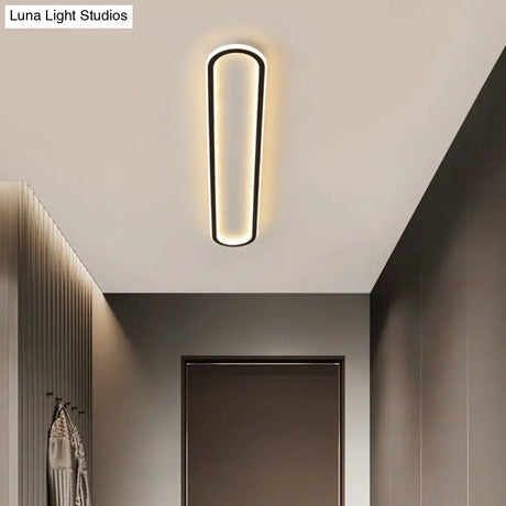 Minimalist Black Led Flush Mount Ceiling Light For Corridor With Acrylic Oblong Shape