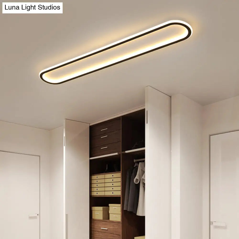 Minimalist Black Led Flush Mount Ceiling Light For Corridor With Acrylic Oblong Shape