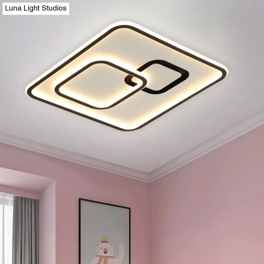 Minimalist Black Led Flush Mount Light | Acrylic Ceiling Lighting Fixture 16’/19.5’ Width