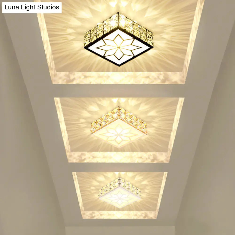 Minimalist Black Led Flush Mount Light With Inlaid Crystal For Corridor Ceiling Lighting