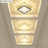 Minimalist Black Led Flush Mount Light With Inlaid Crystal For Corridor Ceiling Lighting