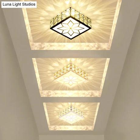 Minimalist Black Led Flush Mount Light With Inlaid Crystal For Corridor Ceiling Lighting