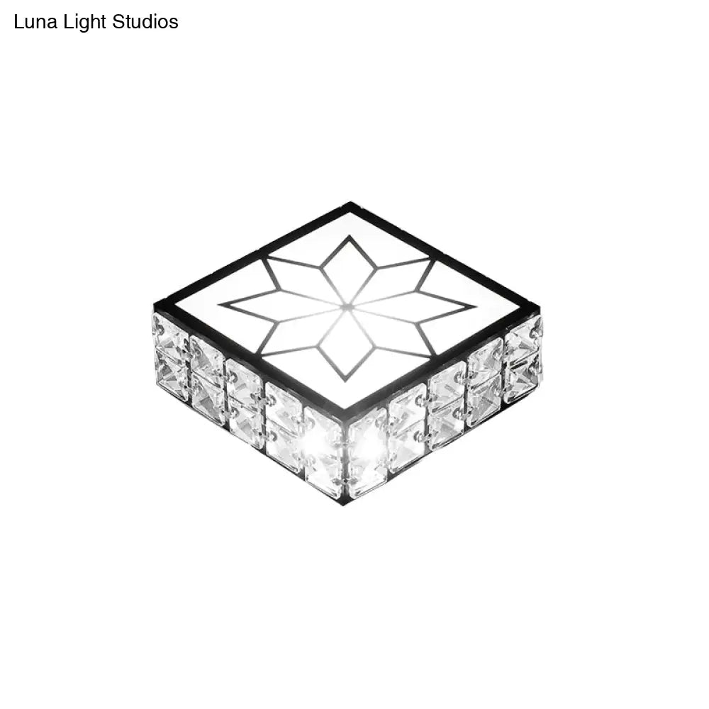 Minimalist Black Led Flush Mount Light With Inlaid Crystal For Corridor Ceiling Lighting