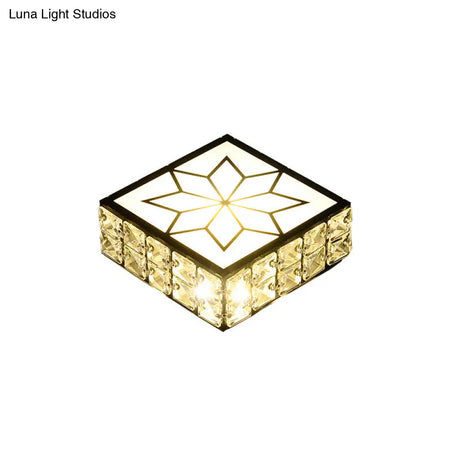Minimalist Black Led Flush Mount Light With Inlaid Crystal For Corridor Ceiling Lighting