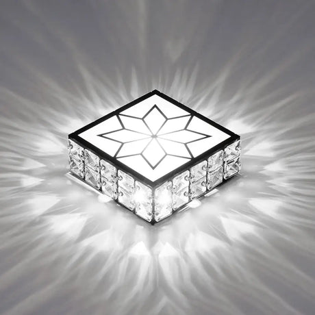 Minimalist Black Led Flush Mount Light With Inlaid Crystal For Corridor Ceiling Lighting / White
