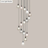 Minimalist Black Metal Grenade Cage Pendant Light For Staircase With Multiple Lights