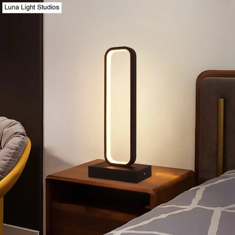 Minimalist Black Metal Led Bedside Table Lamp With Rounded Edges