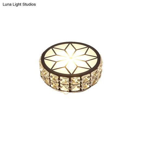 Minimalist Black Metal Round Led Ceiling Spotlight With Crystal Inserts - Flush Mount Lighting