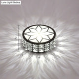 Minimalist Black Metal Round Led Ceiling Spotlight With Crystal Inserts - Flush Mount Lighting