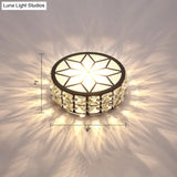 Minimalist Black Metal Round Led Ceiling Spotlight With Crystal Inserts - Flush Mount Lighting