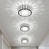 Minimalist Black Metal Round Led Ceiling Spotlight With Crystal Inserts - Flush Mount Lighting /