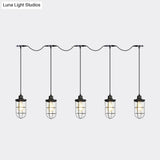Minimalist Black Multi Light Chandelier With Clear Glass Cage - Farmhouse Tandem Ceiling Lamp
