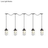 Minimalist Black Multi Light Chandelier With Clear Glass Cage - Farmhouse Tandem Ceiling Lamp
