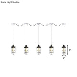 Minimalist Black Multi Light Chandelier With Clear Glass Cage - Farmhouse Tandem Ceiling Lamp