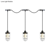 Minimalist Black Multi Light Chandelier With Clear Glass Cage - Farmhouse Tandem Ceiling Lamp