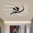 Minimalist Black Swirl Led Flush Mount Ceiling Fixture - 16’/19.5’ Wide Semi For Bedroom / 16’