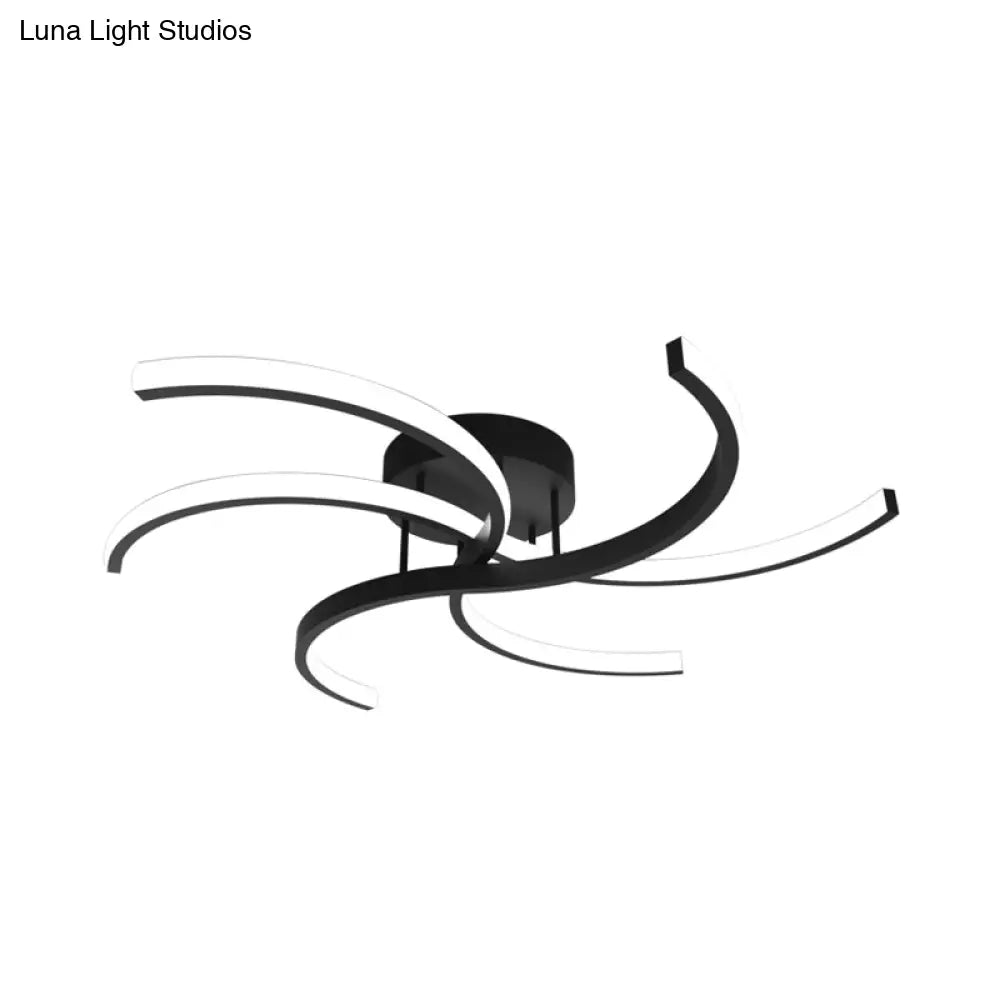 Minimalist Black Swirl Led Flush Mount Ceiling Fixture - 16’/19.5’ Wide Semi For Bedroom