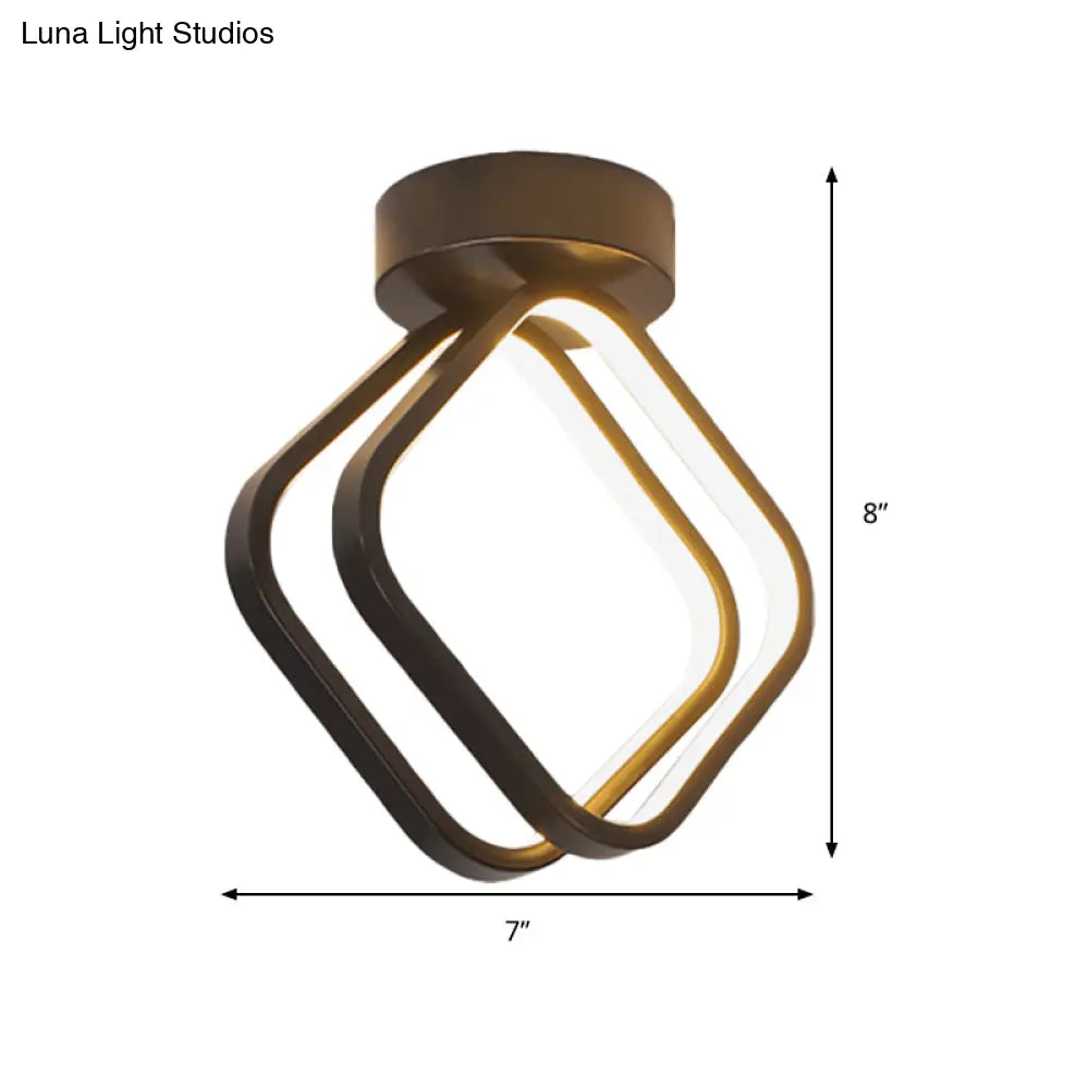Minimalist Black/White Led Ceiling Light - Acrylic Rhombus Flush Mount Lighting With Warm/White/3
