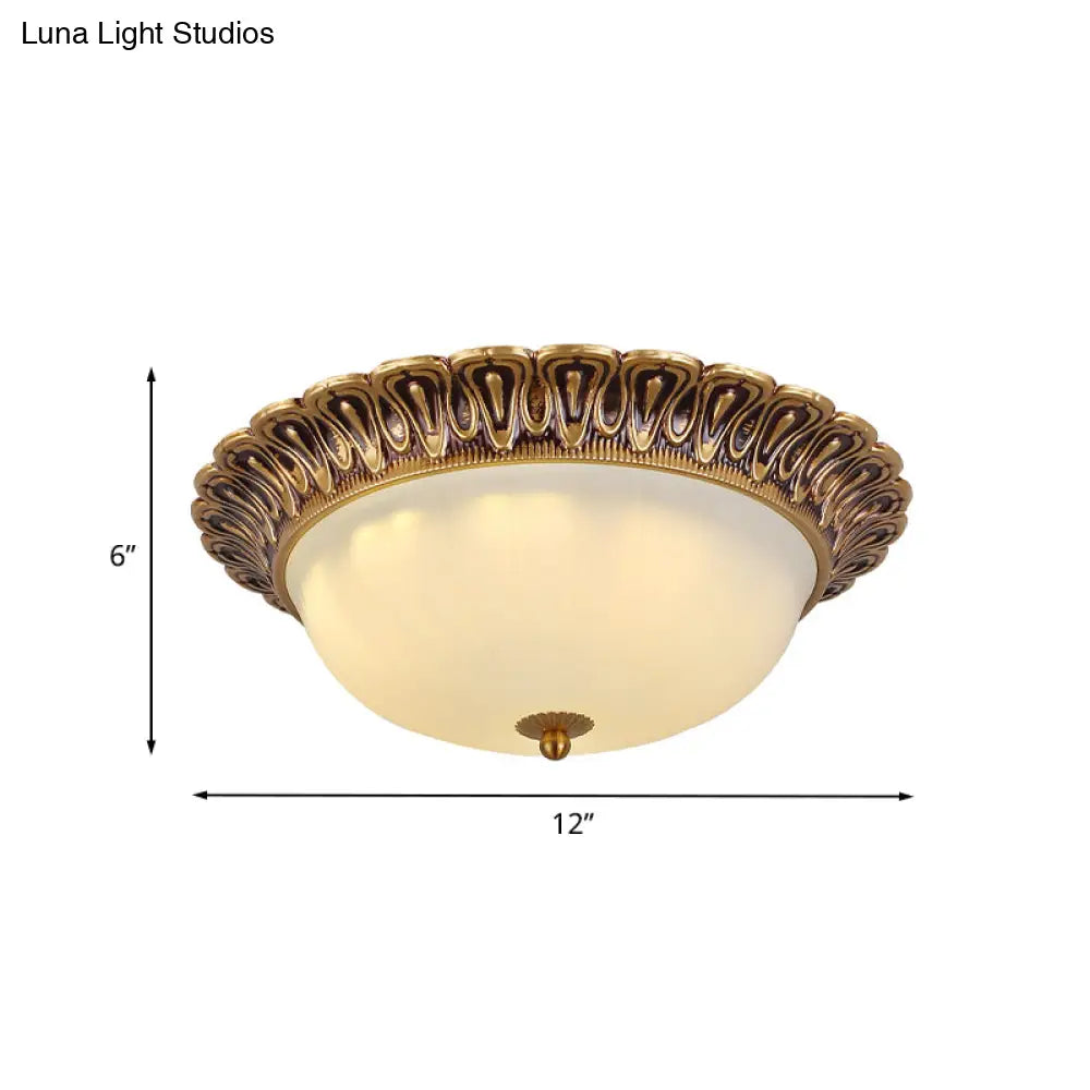 Minimalist Bowl Flushmount With White Cloud Glass - Brass Trim 2/3 Lights