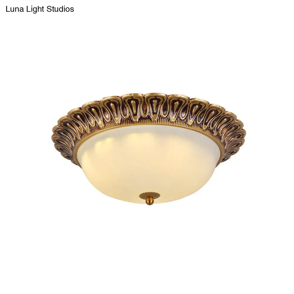 Minimalist Bowl Flushmount With White Cloud Glass - Brass Trim 2/3 Lights