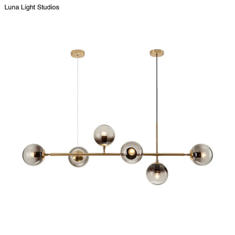 Minimalist Brass Chandelier Lighting With Smoke Gray Glass Shade - 1 Light Dining Room Island Lamp