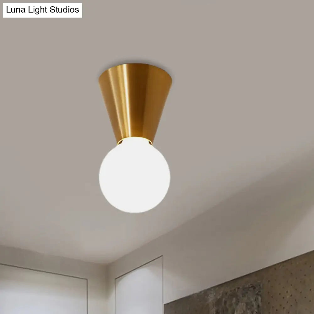 Minimalist Brass Flush Mount Ceiling Lamp With Bottom Orb Glass Shade