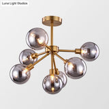Minimalist Brass Flush Mount Chandelier With White/Smoke Gray Glass – 7/9/10 Lights