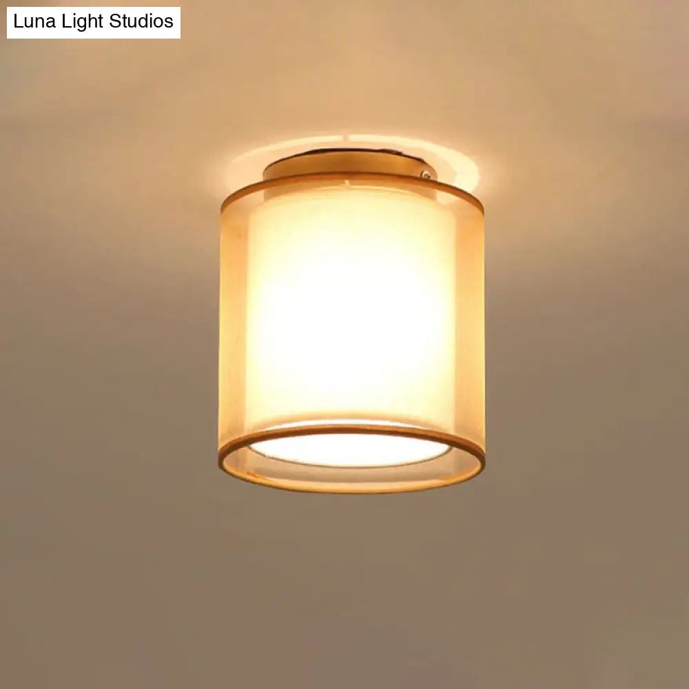 Minimalist Brass Flushmount Ceiling Light With Fabric Shade