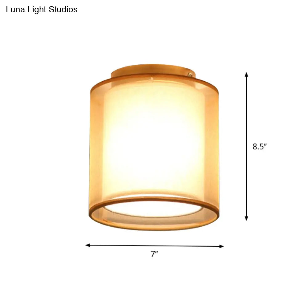 Minimalist Brass Flushmount Ceiling Light With Fabric Shade