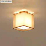 Minimalist Brass Flushmount Ceiling Light With Fabric Shade