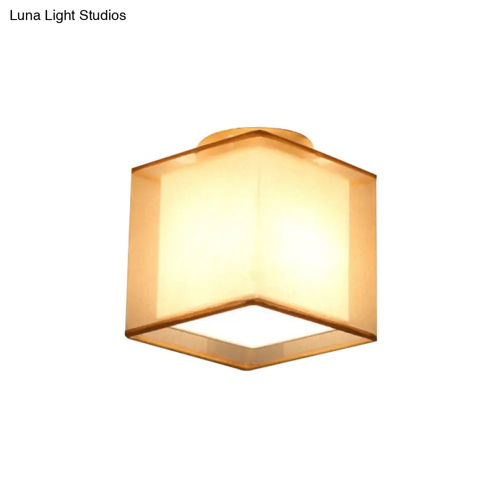 Minimalist Brass Flushmount Ceiling Light With Fabric Shade