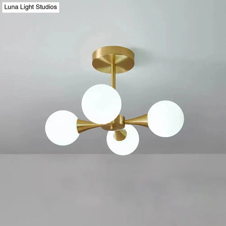 Minimalist Brass Globe Led Ceiling Lamp For Bedroom - Close To Light Fixture