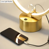 Minimalist Brass Halo Ring Table Light With Led Metal Night Featuring Deer Decoration