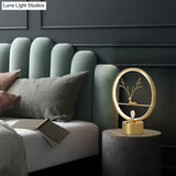 Minimalist Brass Halo Ring Table Light With Led Metal Night Featuring Deer Decoration
