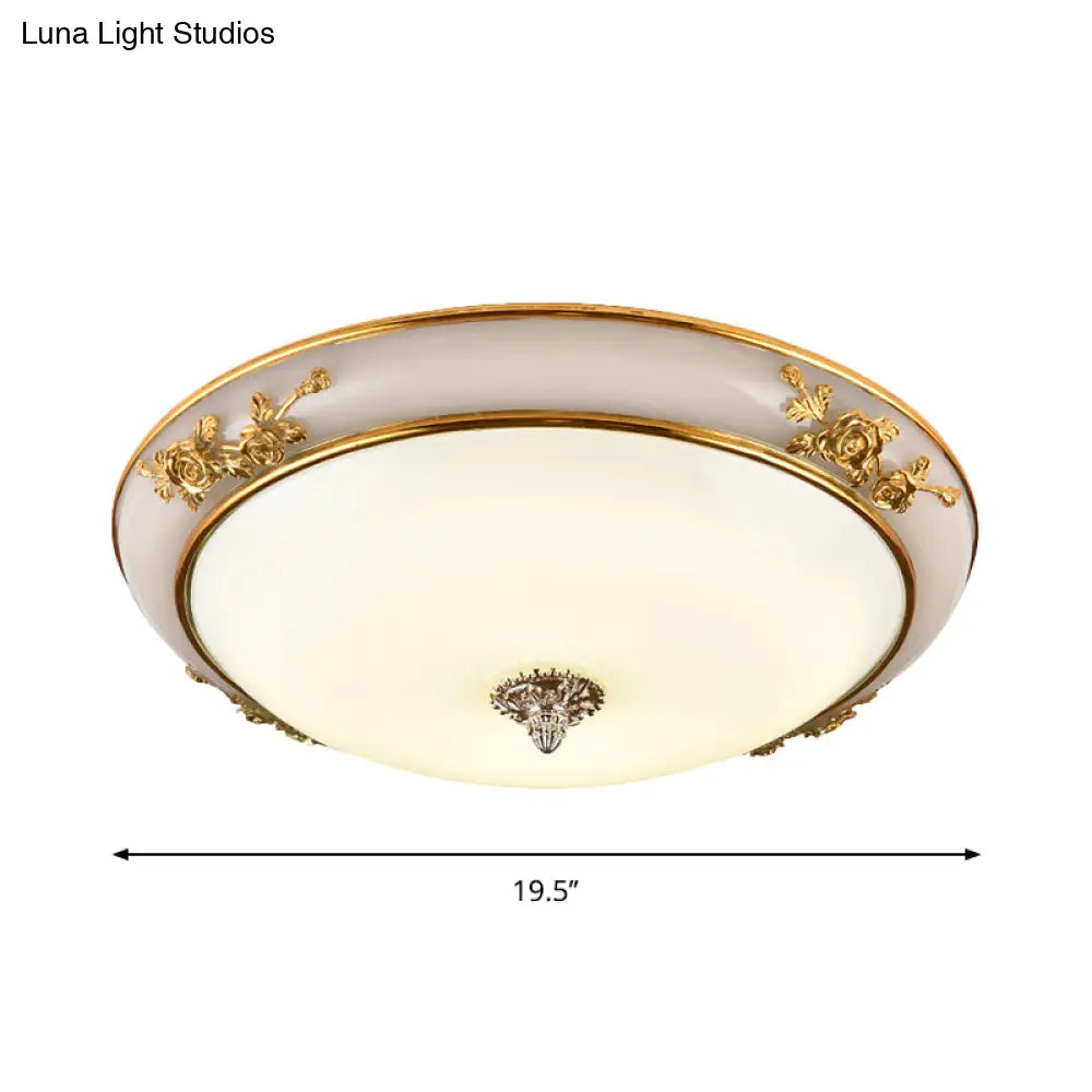 Minimalist Brass Opaline Glass Led Flush Light Fixture - Bowl Shaped Ceiling Lamp 14’/16’/19.5’ Wide